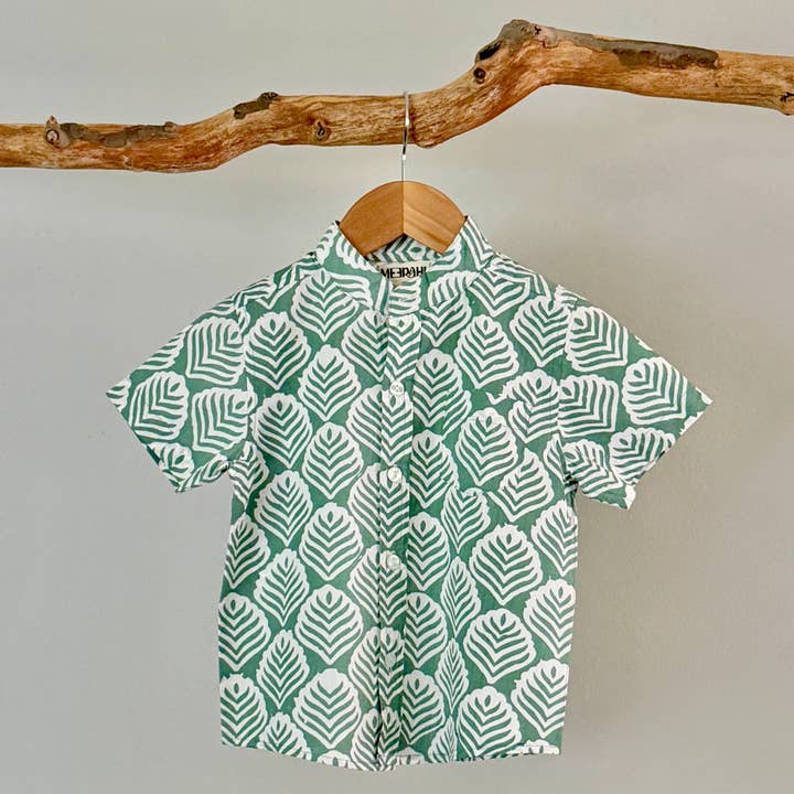 Handmade Cotton Summer Shirt with Leaf Print for wholesale by Meerahi
