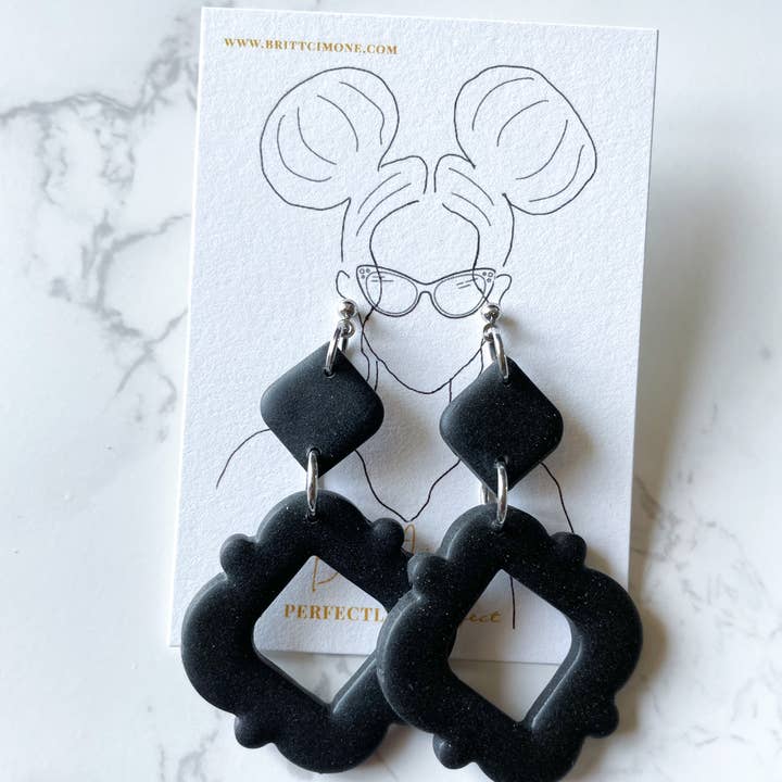 Black Moroccan Dangle Clay Earrings for wholesale by Britt Cimone