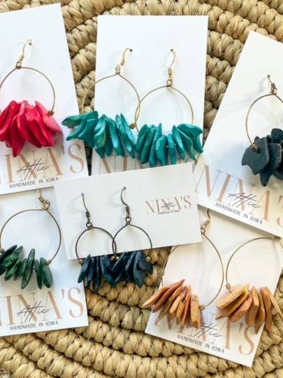 Coconut Wood Chip Earrings for wholesale by Nina’s Attic