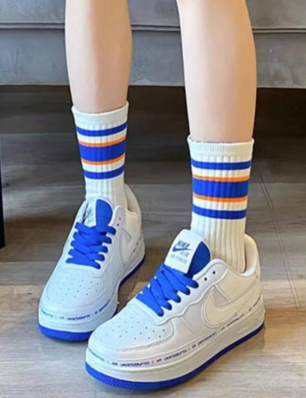 Sweetkama - Vente Chaussettes – femme - Chaussettes femme à rayures color block montant au-dessus de la cheville2