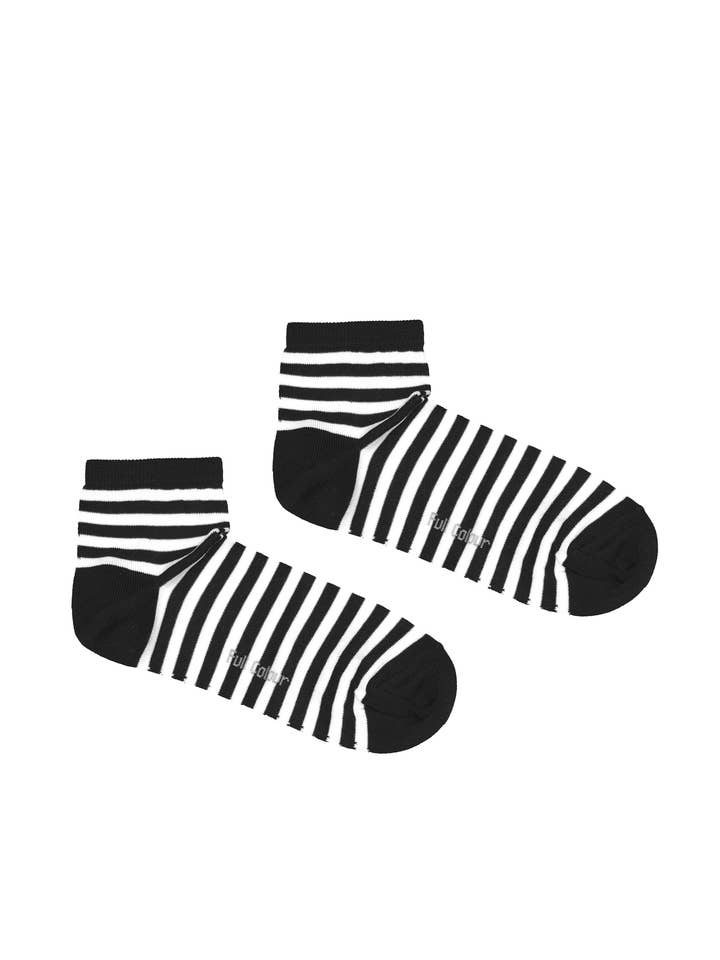 Schwarze, mercerisierte Knöchelsocken mit Matrosenstreifen für den Großhandel von Full Colour