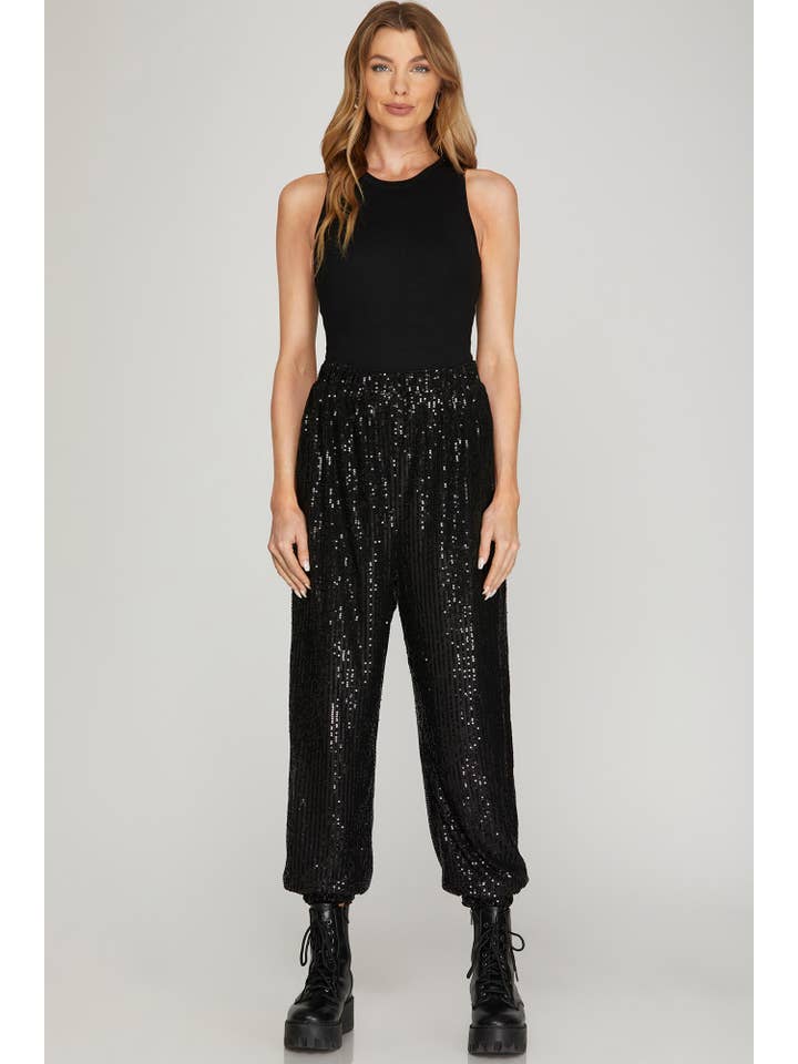 Vanilla Monkey - Vendita all'ingrosso Pantalone - Donna - Pantaloni jogger con paillettes1