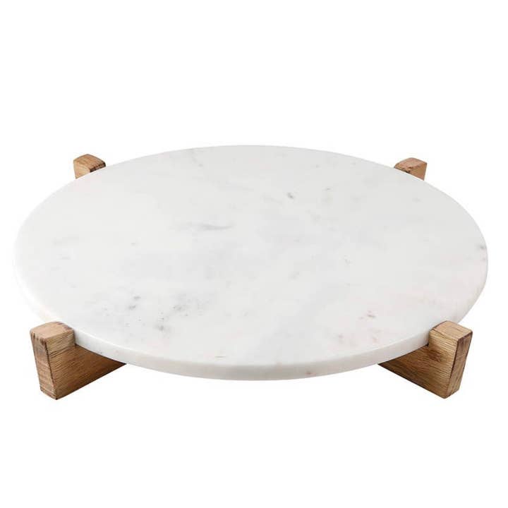 Plateau en marbre et bois de manguier pour la vente par Visually Rich Home