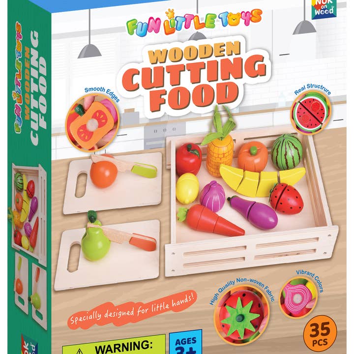 Fun Little Toys - Wholesale Toy Set - Kids - 35 PCs Wooden Pretend Play Food for Kids Kitchen