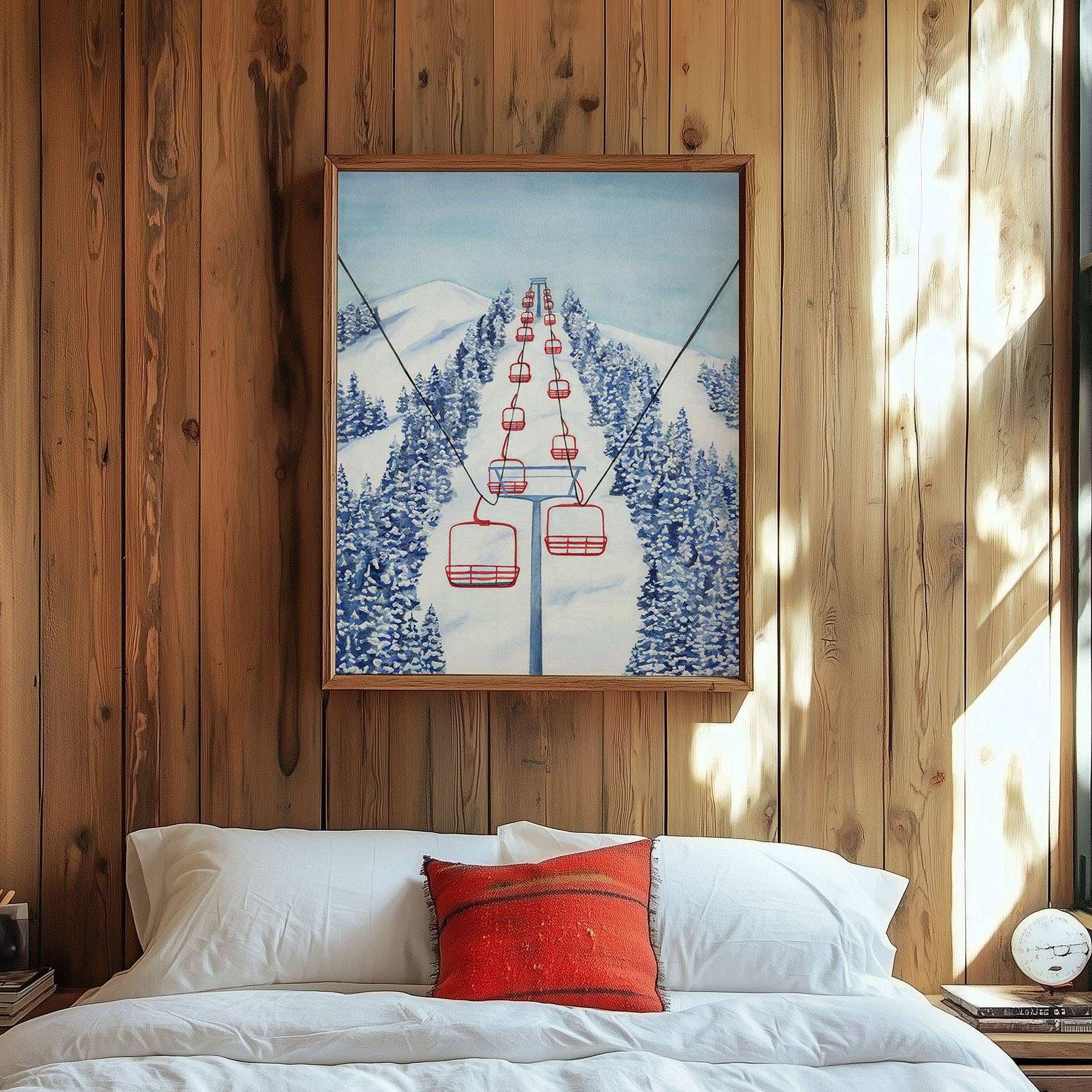 Watercolor Wednesday - Wholesale Art Print - Ski Art Print | Red Lift, Winter Skiing Snowboard Wall Decor3