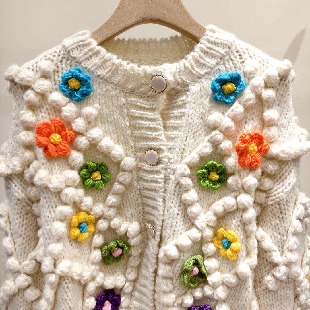 Färg som bilder TP41 Handvävd stickad tröja med 3D-blommor för wholesale på Faire2