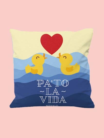 REVERSIBLE CUSHION WITH PADDING “PA'TO LA VIDA” for wholesale by Marronynegro