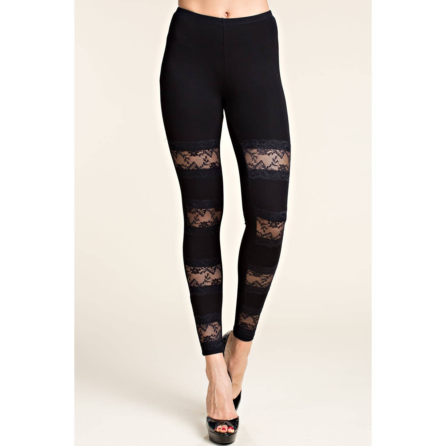 SORT LEGGINGS MED BLONDEPANELER for engroshandel på Faire0