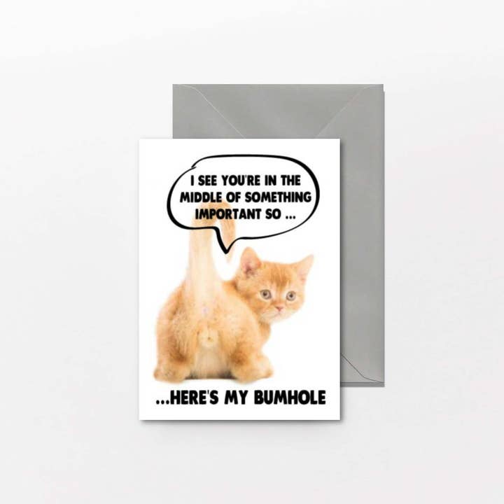 Cheeky Chops Cards & Wanky Candles – wholesale Birthday card – Here's my bumhole - Funny Pet Cat Birthday Card