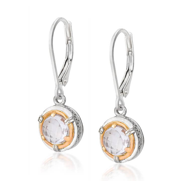 Petites boucles d'oreilles en cristal de roche et or vermeil 18 carats pour la vente par Anatoli Jewelry