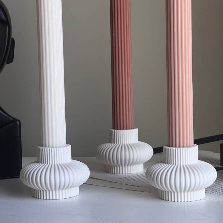 Estelle Studio - Wholesale Candle Holder - Ribbed Jesmonite Taper Candle Holder: Minimalist Table Decor2