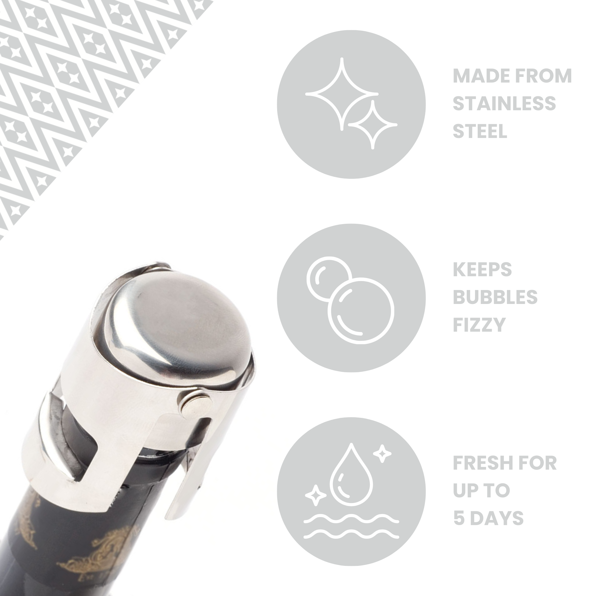 UBERSTAR – wholesale Wine stopper – Champagne Stopper - Silver3