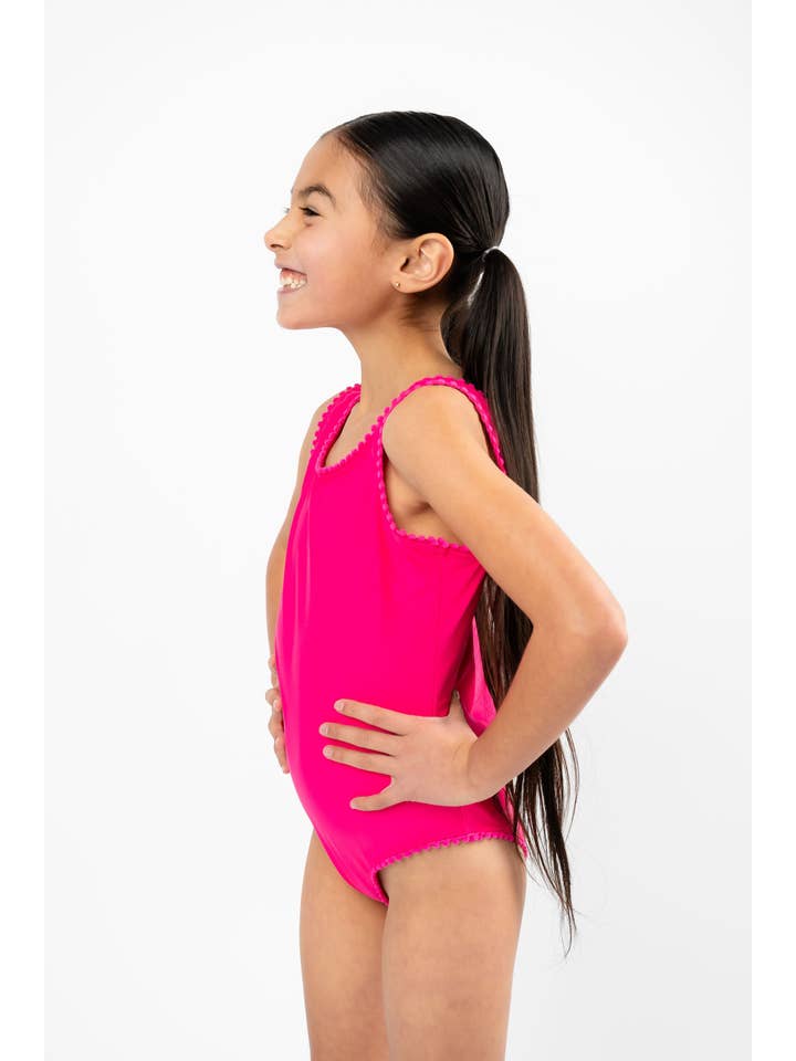 Coral Reef Swim - Wholesale One Piece Swimsuit - Kids - Hibiscus Bow Tie Kids One Piece2