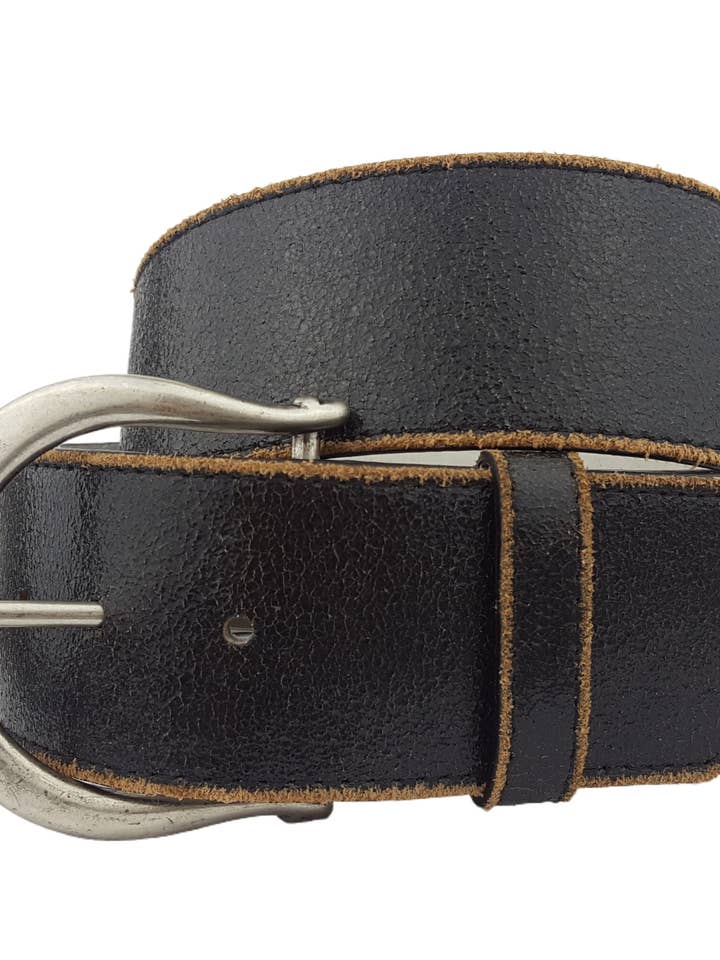 Wide Vintage Leather belt with Horseshoe Buckle for wholesale by Axesoria West
