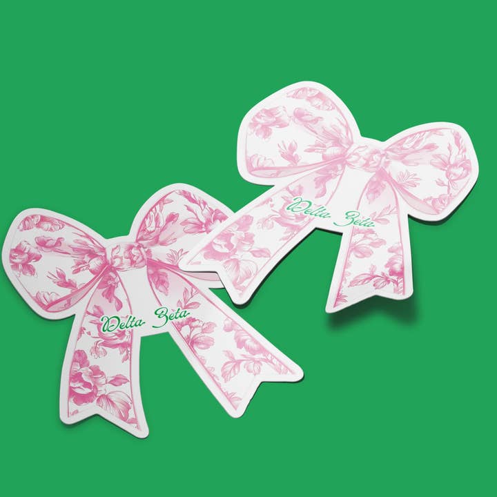 Delta Zeta Sticker - Toile Bow with Letters for wholesale by Aspen and Lark