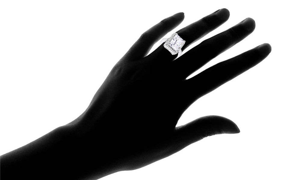 Amy and Annette - Wholesale Engagement Ring - Halo Engagement Ring with Simulated Diamond in 18K White Gold1