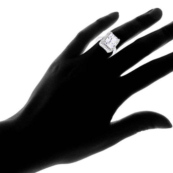 Amy and Annette - Wholesale Engagement Ring - Halo Engagement Ring with Simulated Diamond in 18K White Gold1