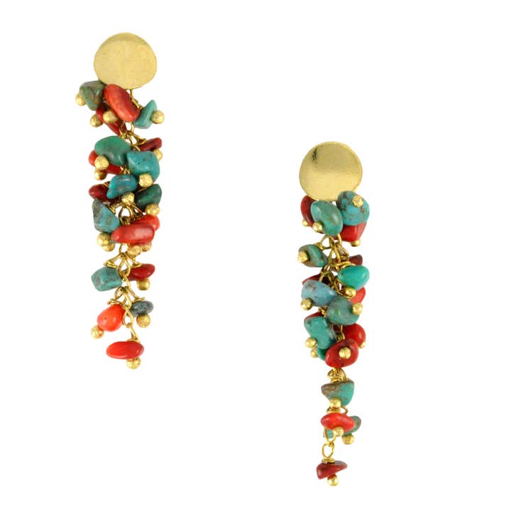 SE607 Earrings With Coral and Turquoise for wholesale by Sai Brazil