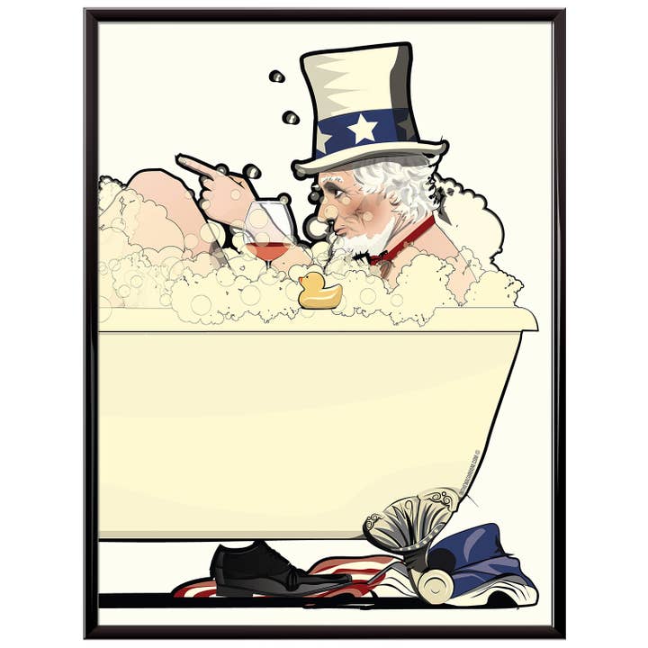 Uncle Sam in the Bath Print for wholesale by In The Washroom