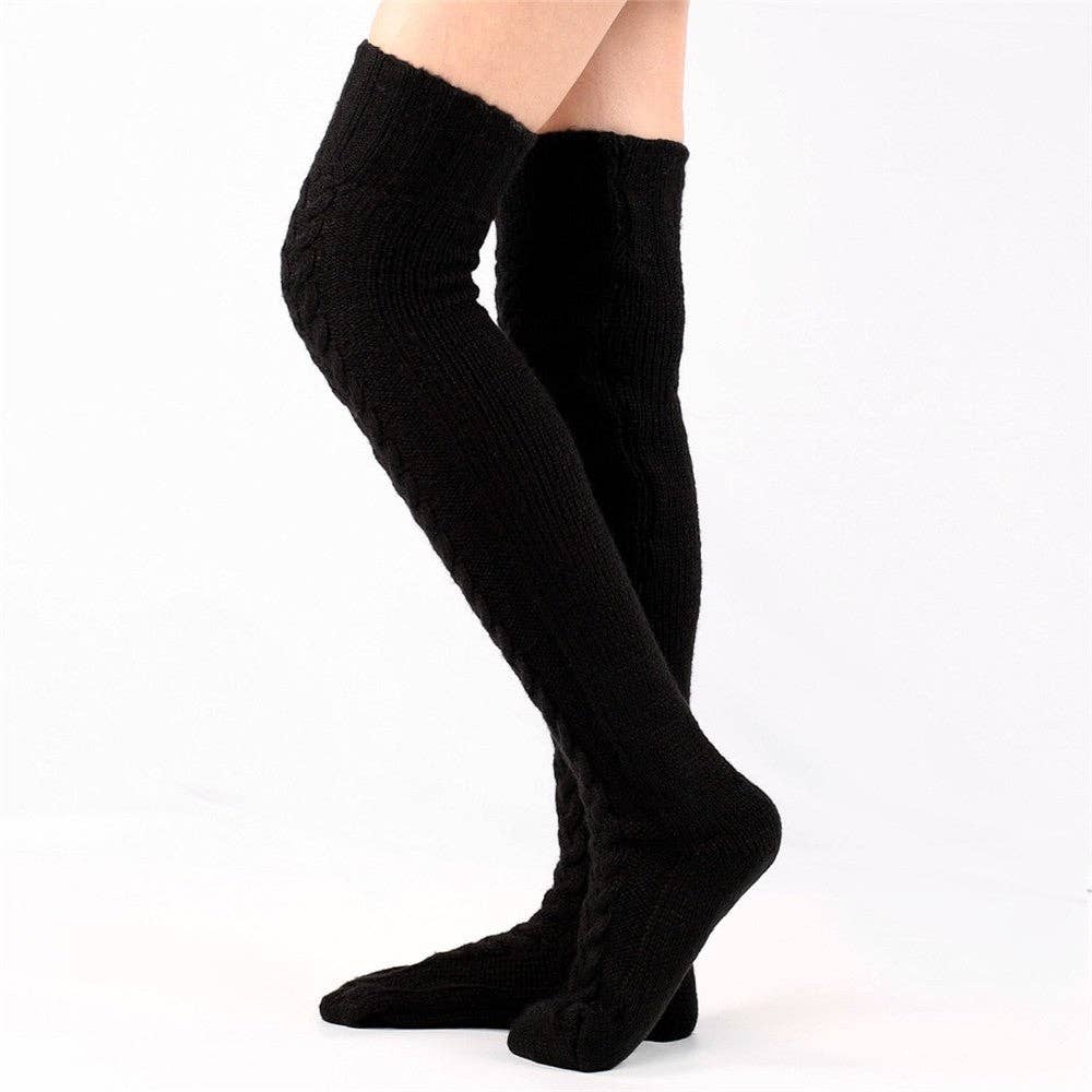 Plush Looks - Wholesale Socks - Women's - Solid Color Knitted Thigh High Stockings Socks5