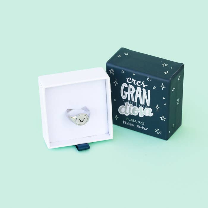Pedrita Parker – wholesale Band/stacked ring – Happy/Sad Face anti-stress silver ring2