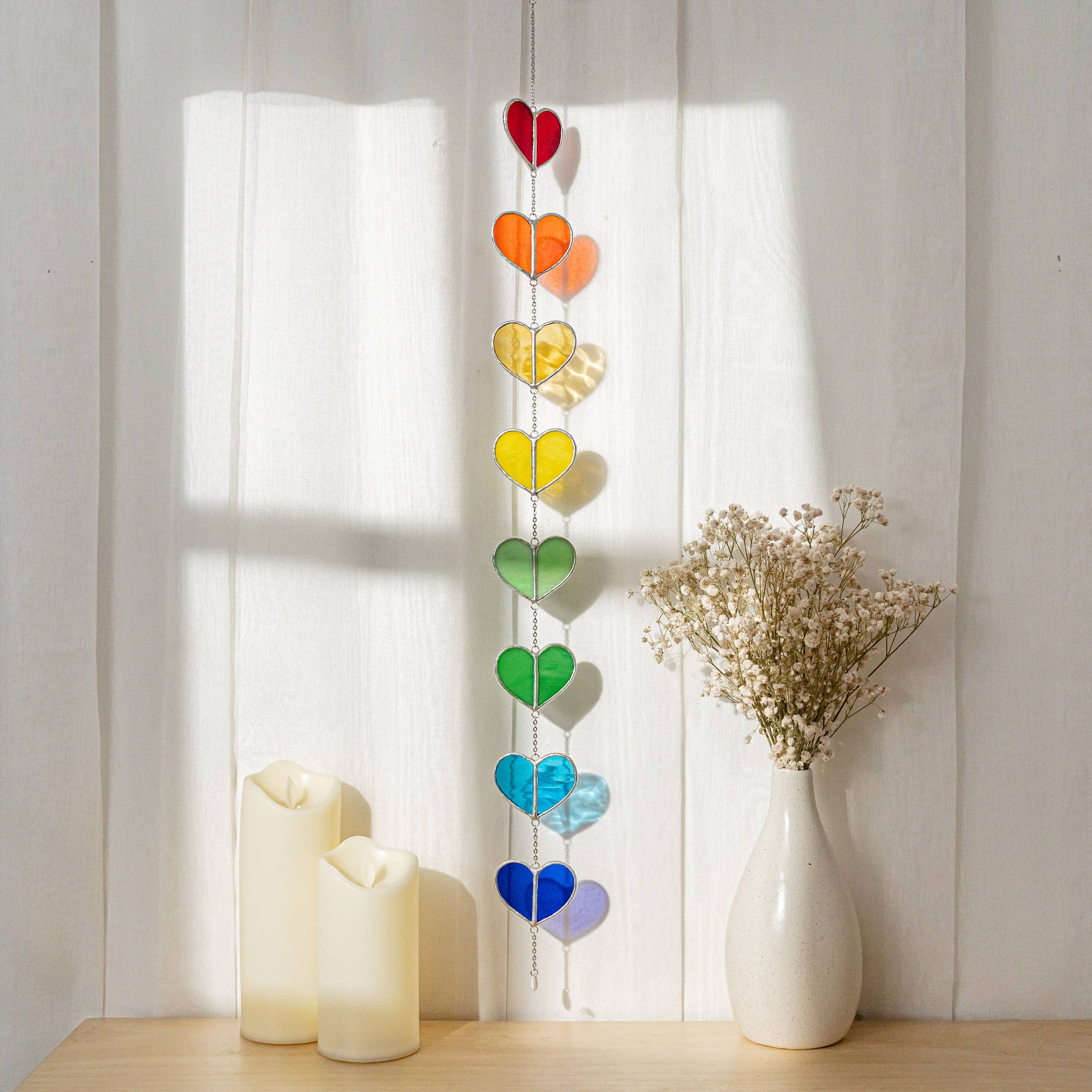 MondoBellissimo - Vendita all'ingrosso Bandierine/Ghirlande - Ghirlanda a cuore in vetro colorato F2214
