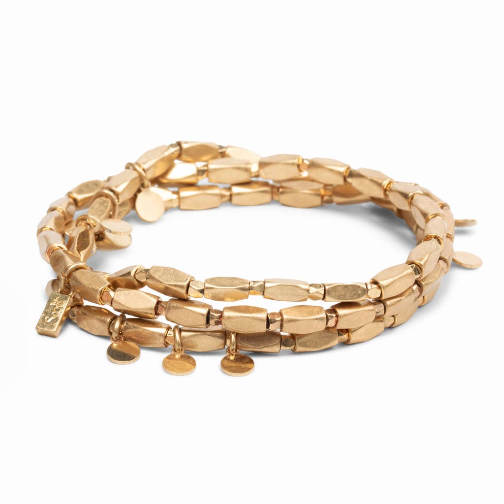 Scout Curated Wears - Wholesale Beaded Bracelet - Metal Wrap - Iconic/Disc/Gold2