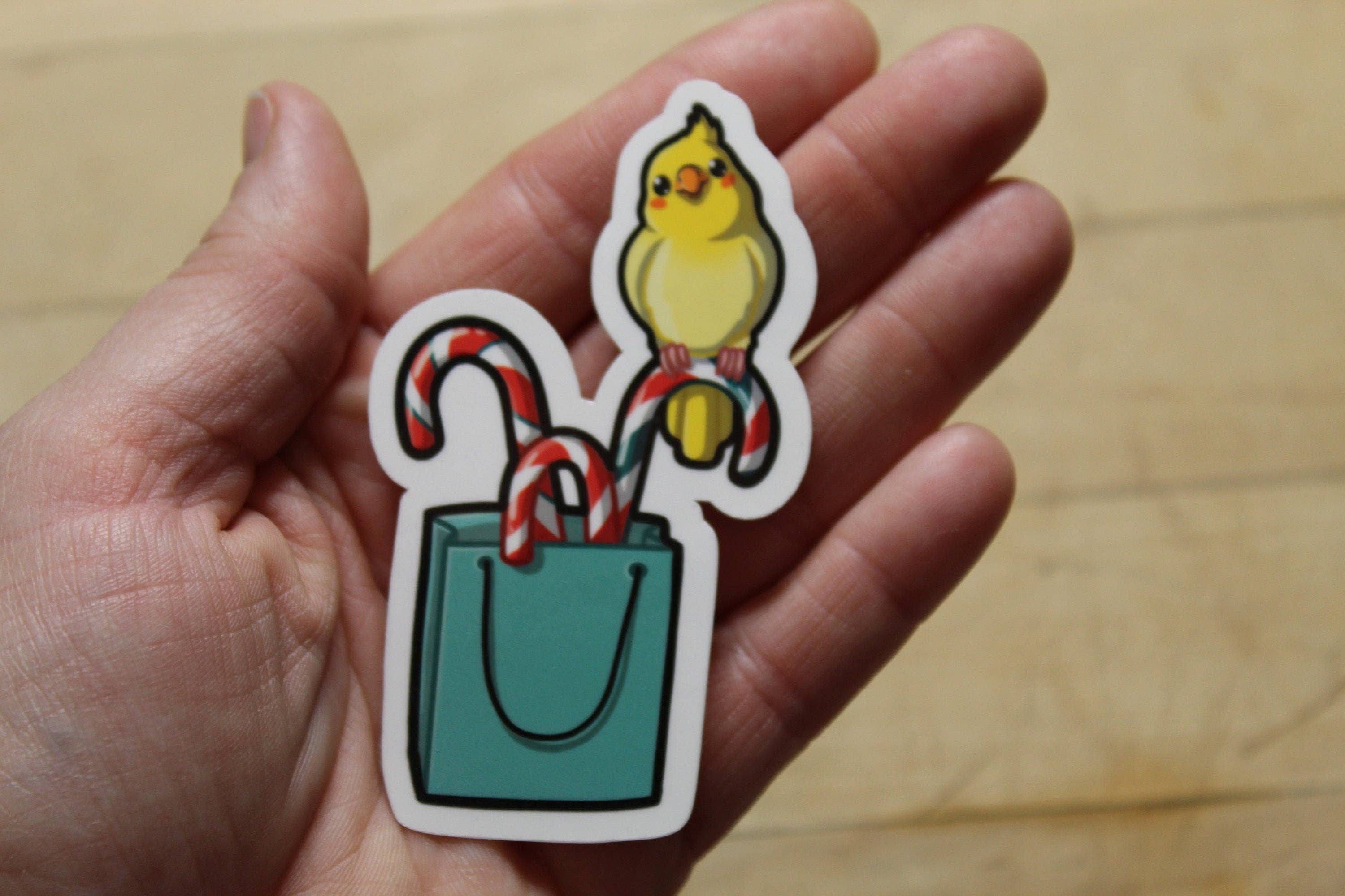 Mega Kawaii Cuties - Wholesale Sticker - Cockatiel on a Candy Cane Sticker4