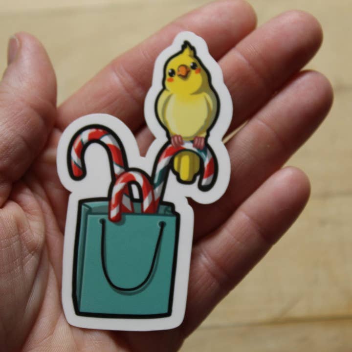 Mega Kawaii Cuties - Wholesale Sticker - Cockatiel on a Candy Cane Sticker4