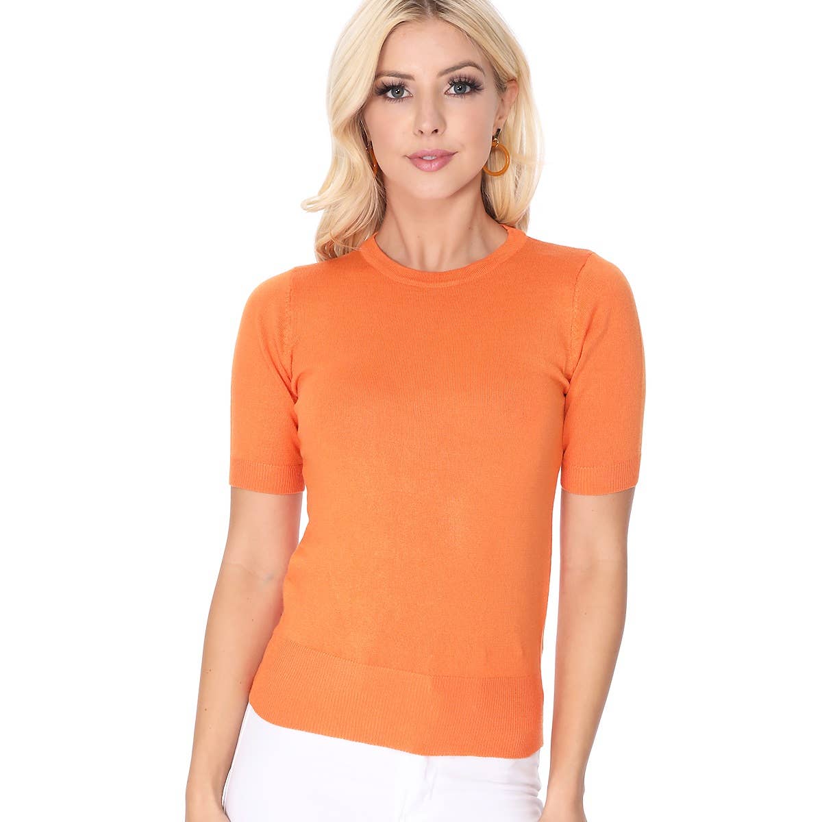 Mak – Engroshandel Strikket top - Dame – Halv-ærmet Crewneck Letvægts blød pullover Tee MK3664Y31