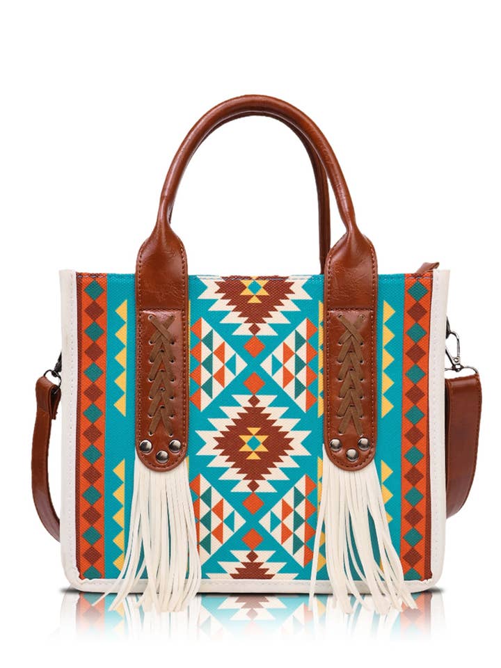 Sac cabas occidental aztèque à franges blanches pour la vente par sassy kids palace