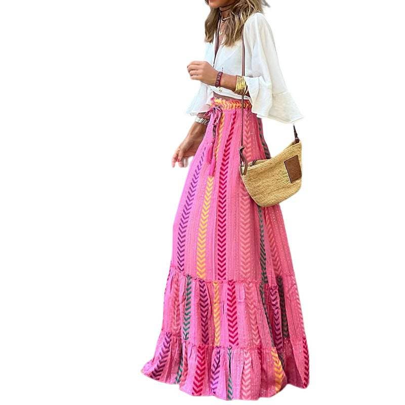 MULTI ethnic style print high waist long skirt for wholesale on Faire5