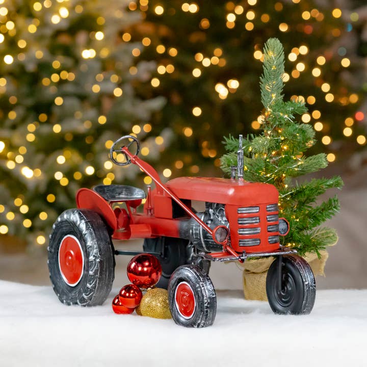 Zaer Ltd. International - Wholesale Christmas Decoration - 3.4 Foot Long Small Red Metal Tractor with Cart4