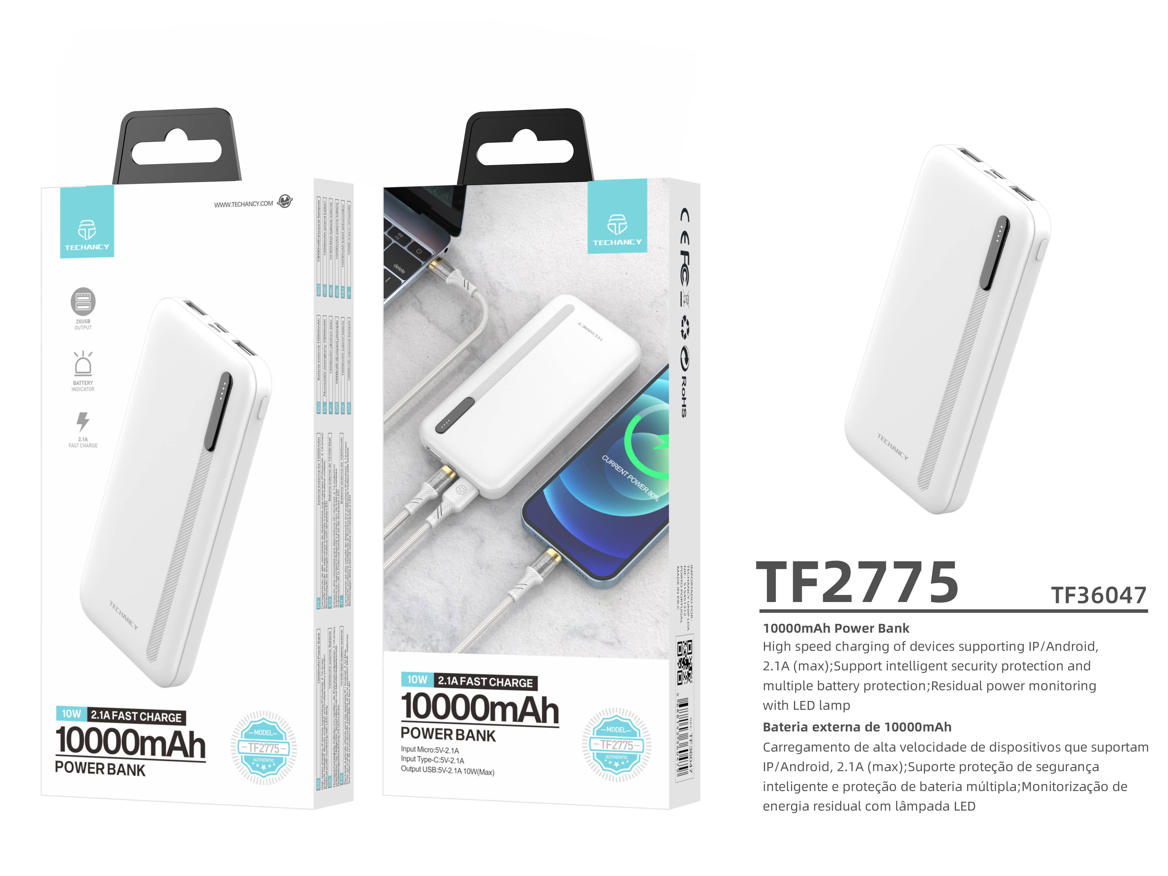 TECHANCY - Wholesale Portable Charger - TECHANCY Power Bank 10000 mAh, USB C input External3