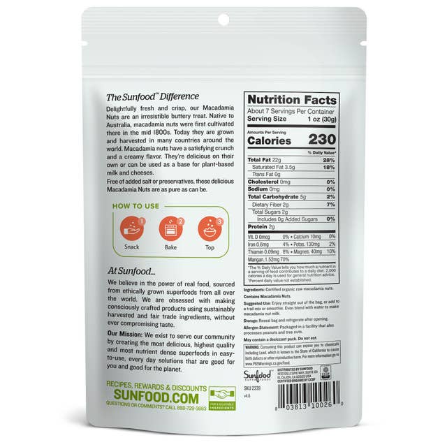 Sunfood Superfoods - Wholesale Nuts - Macadamia Nuts, 8oz, Organic, Raw1