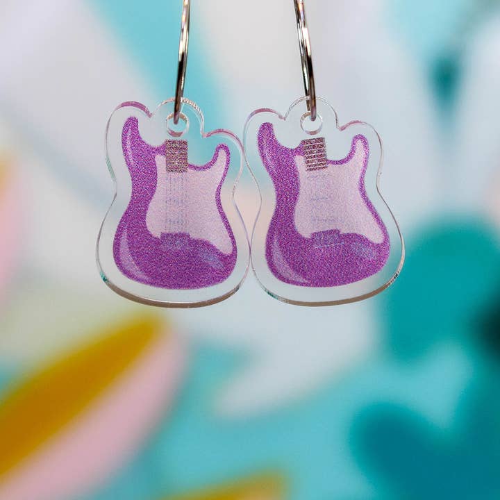 Violette Musikohrringe für E-Gitarre für den Großhandel von Paper Pattern Silk