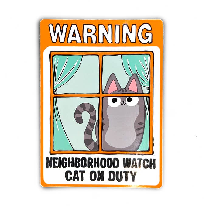 Neighborhood Watch Cat Window Cling - Gray Tabby Cat Curious for wholesale by BluVelvetArt