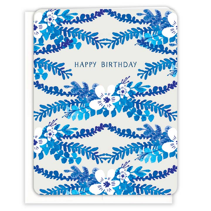 Ode an Blau, Boho-Chic-Geburtstagskarte, Vintage-Blumendesign für den Großhandel von Paper Loop | Hand-Painted Greeting Cards