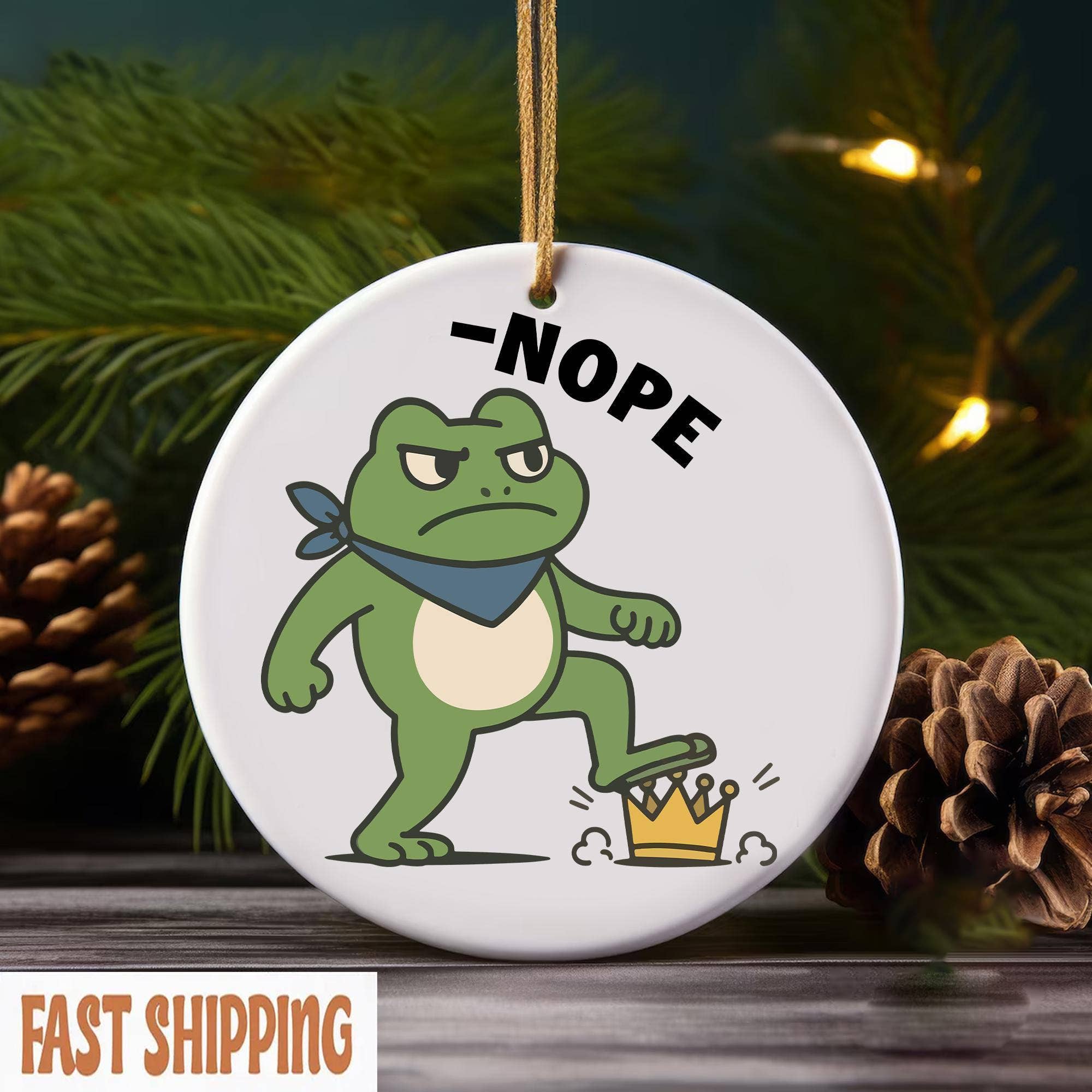 Embrova - Wholesale Ornament - No Kings Portland Frog Ornament, Funny Activist Xmas Decor0