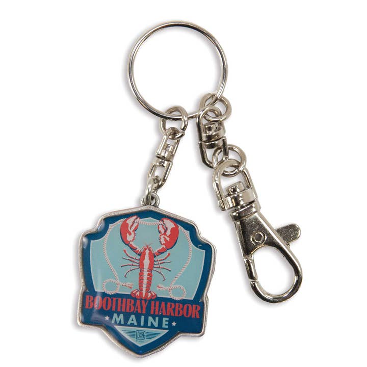 ME Boothbay Harbor Lobster Emblem Pewter Key Ring for wholesale by Tourist Courts