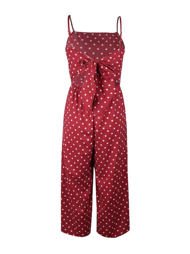 FS Collection - Venta al por mayor Vestido - Mujer - Mono tipo culotte anudado en lunares color vino