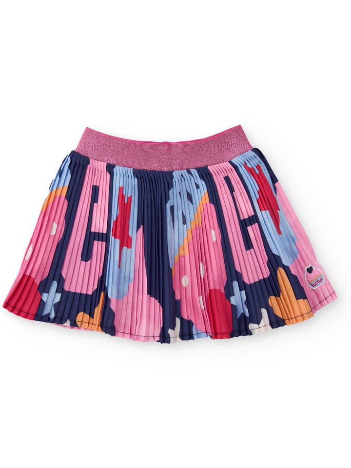 Plisseret nederdel til pige i flerfarvet med skinnende talje for engroshandel hos tuc tuc