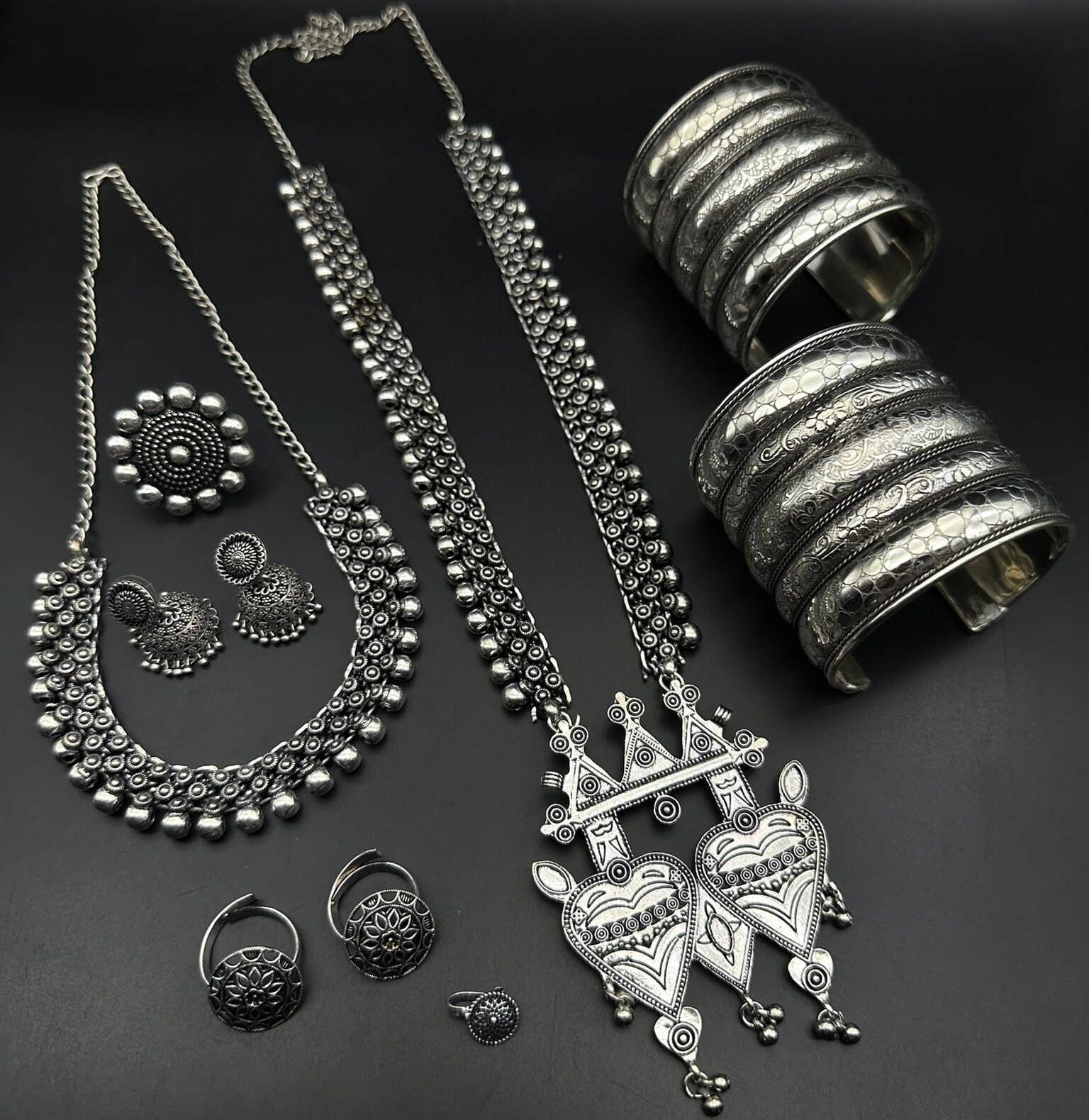 Quirky Fashions - Wholesale Jewellery set - 7Pc Boho Oxidized Ethnic Temple Indian Jewelry Set4
