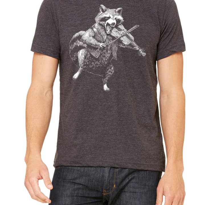 MISSION THREAD CLOTHING - Wholesale Screen Printed T-Shirt - Men's - Raccoon Playing Fiddle Shirt | Trash Panda Violin Player1