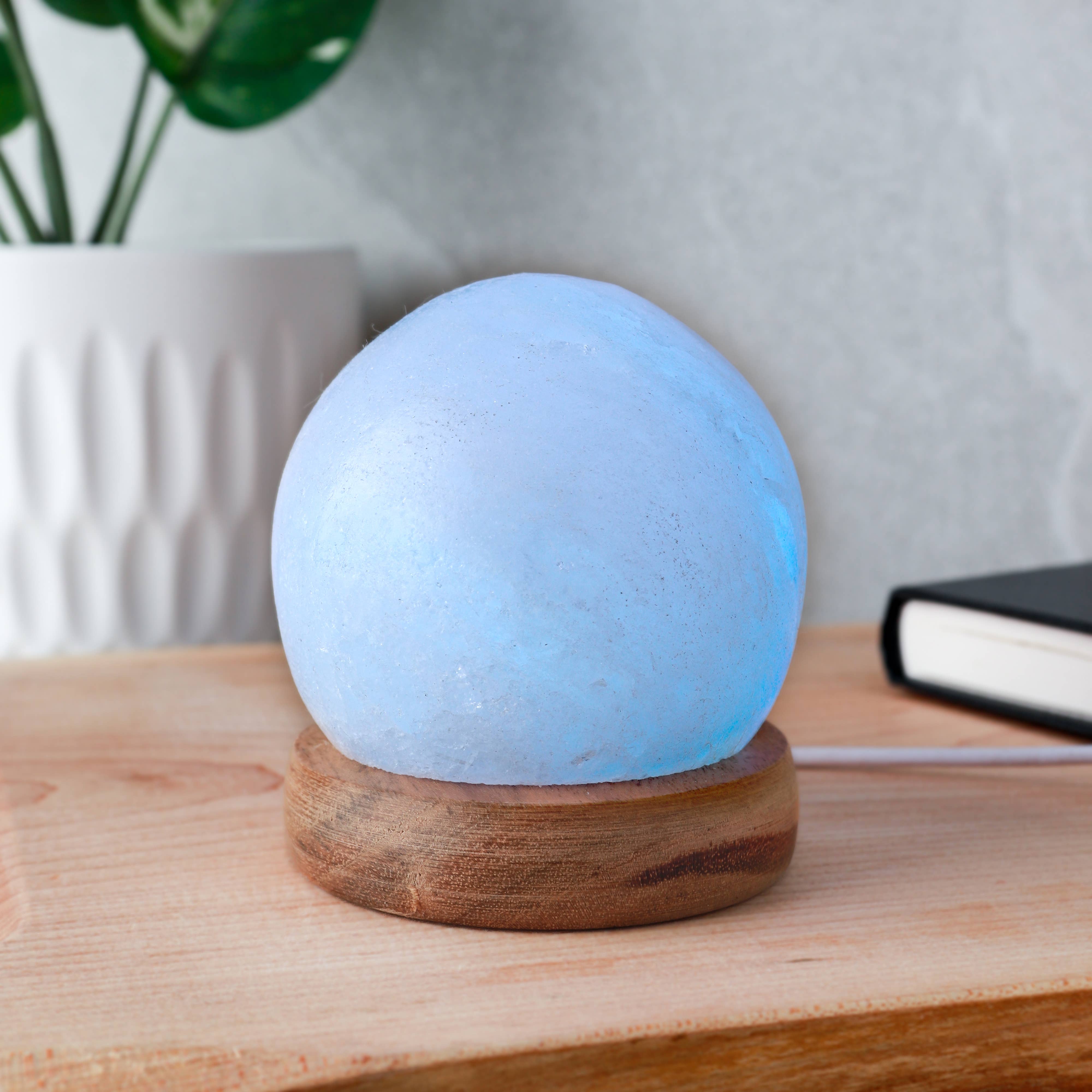 Natures Artifacts Inc - Wholesale Accent/Desk Lamp - Moon White Salt Crystal Lamp with USB2