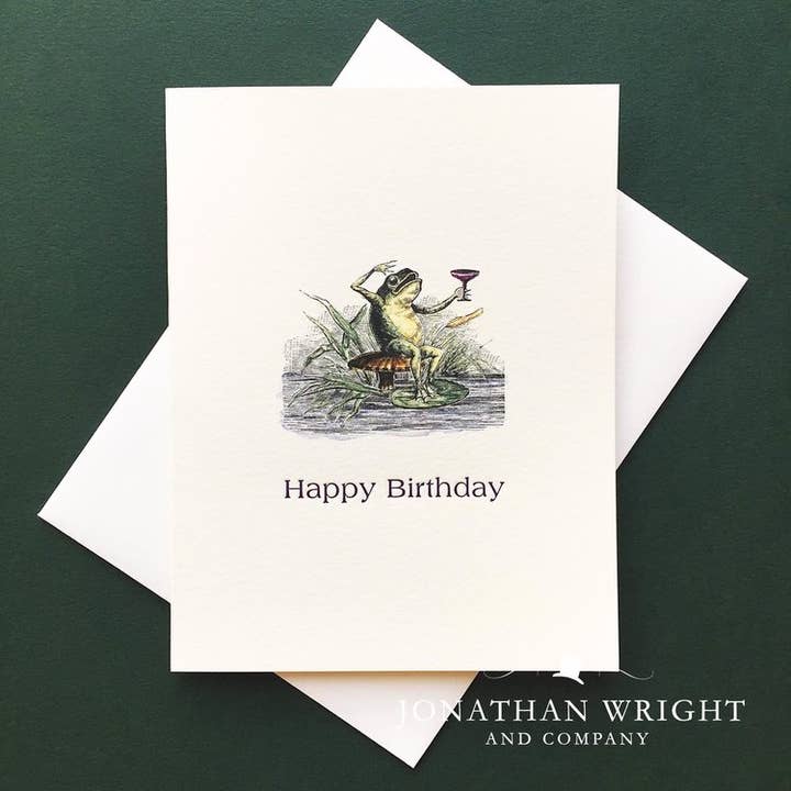 Biglietto di compleanno con rana tostatura per la vendita all'ingrosso da parte di Jonathan Wright and Company
