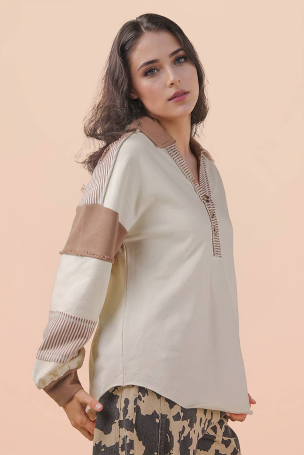 VERY J - Wholesale Knit Top - Women's - NT11851-Color Block Oversized Casual Knit Top2