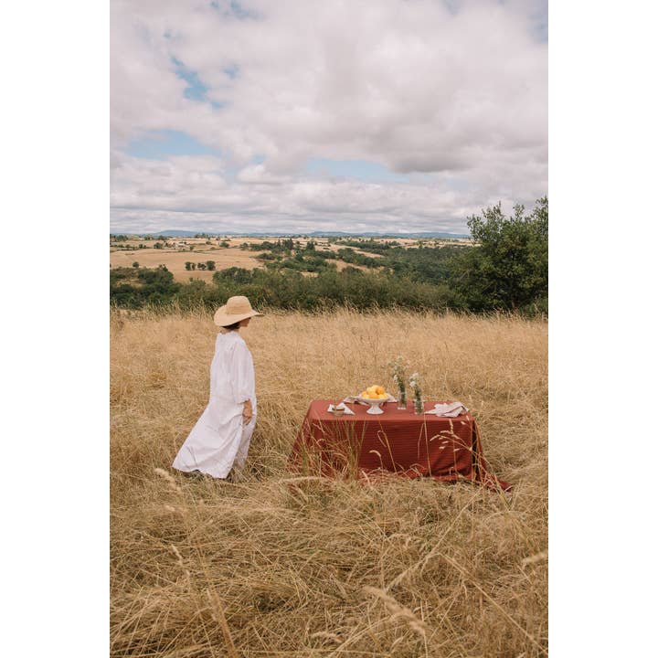 Les Pensionnaires - Wholesale Tablecloth - Rust Stripe Slub Cotton Tablecloth2