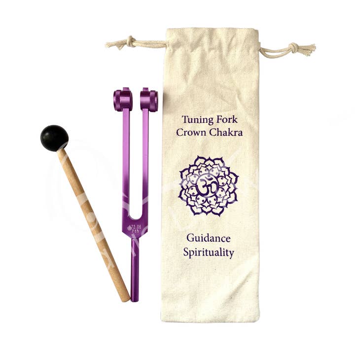 Oceanic Linkways Inc - Vendita all'ingrosso Attrezzatura per meditazione - (DIAPASON) FORCULA - VIOLA/CHAKRA DELLA CORONA ACCORDATO CON BASTONE & BA0
