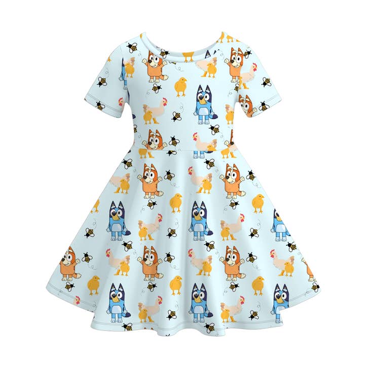 Little Trendy - Wholesale Dress - Kids - Cute Bluey cartoon twirl short sleeve dress for girls 2
